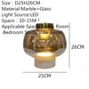 Smoked Glass Dome Table Lamp, Puffed Bubble Shade on a White Marble Base, Black Cap Top, Living Room and Bedside