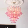 Pink Tiered Glass Petal Chandelier, 120x120x180cm Layered Frosted Shades, Polished Chrome Frame, Dining Room & Living Room
