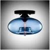 Blue Glass Pebble Flush Ceiling Light, Flattened Oval Shade with a Black Canopy, Hallway, Landing and Bedroom