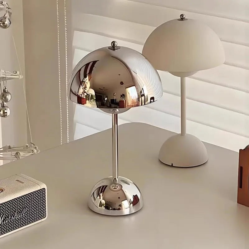 Polished Dome Table Lamp, Chrome Finish, Rechargeable Cordless Touch Control, Integrated LED, Bedside, Dining Table & Living Room