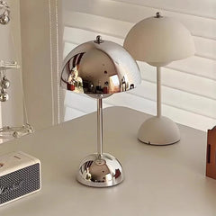 Polished Dome Table Lamp, Chrome Finish, Rechargeable Cordless Touch Control, Integrated LED, Bedside, Dining Table & Living Room