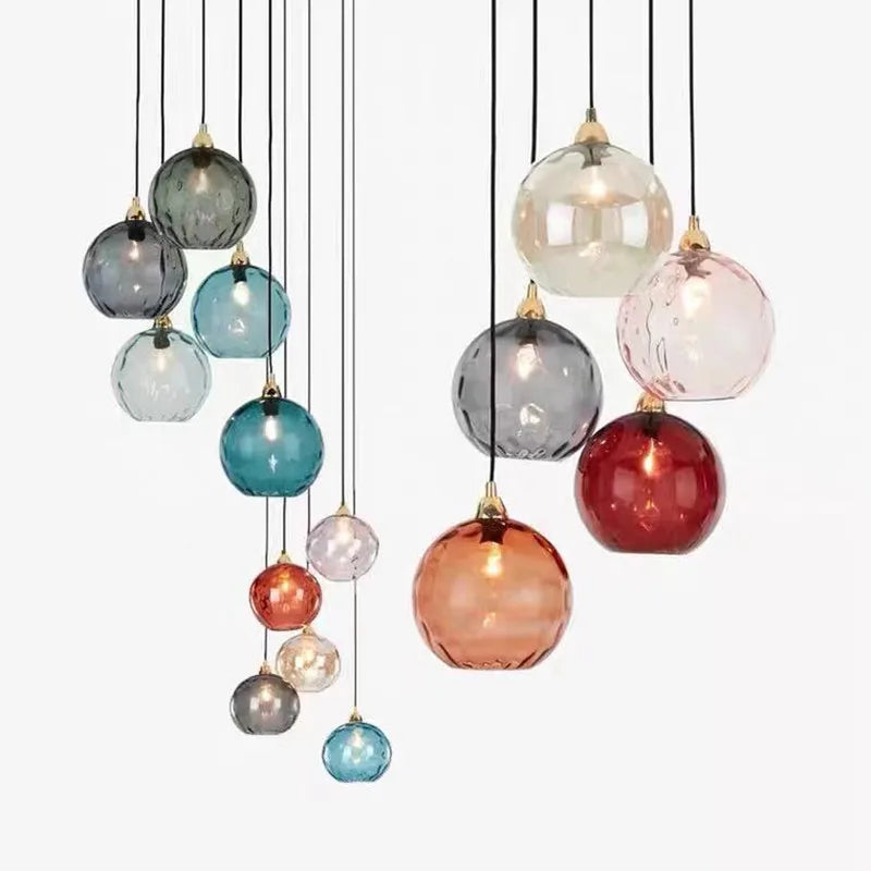 Fluted Glass Globe Pendant Light, Sky Blue Embossed Finish on a Brass Cap, Bulb Not Included, Dining Table & Living Room