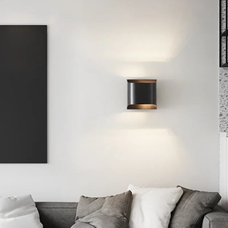 Matt Black Panel Wall Light, 10cm Curved Top and Base, Warm Up and Down Light Wash, Hallway, Bedside & Living Room