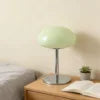 Glossy Green Glass Dome Table Lamp, Polished Chrome Column Base, Rounded Mushroom Shade, Living Room & Bedside