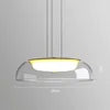 Clear Glass Dome Pendant Light, 28cm Shade, Gold Metal Trim, Opal Diffuser Ball, Dining Table & Kitchen Island