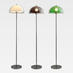 Amber Dome Floor Lamp, Mushroom Shaped Shade on a Slim Chrome Pole, Round Base, Living Room and Reading Corner