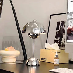 Polished Dome Table Lamp, Chrome Finish, Rechargeable Cordless Touch Control, Integrated LED, Bedside, Dining Table & Living Room