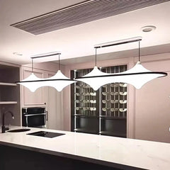 Frosted Glass 108 x 27cm Linear Bar Chandelier, Black Finish, 2 Light Saddle-Curved Frosted Glass Bar, Dining Table & Kitchen Island