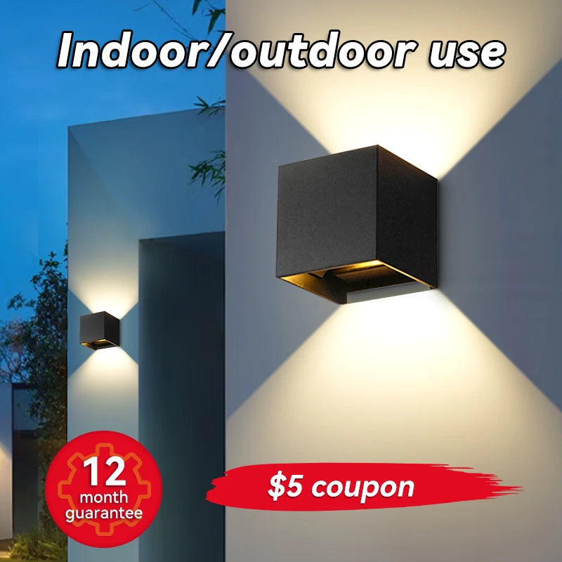 White Cube Outdoor Wall Light, Set of 2, Up and Down LED Beams, Integrated LED Wall Glow, Porch, Patio & Garden