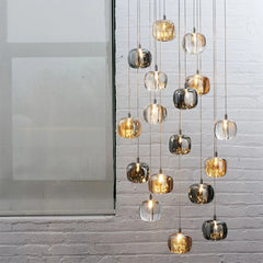Smoked and Amber Glass Cluster Pendant Light, Large Cluster, Rounded Cushion Shades, Stairwell, Dining Room & Living Room