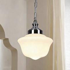 Opal Glass Schoolhouse Bell Pendant Light, Polished Gold Fitting and Chain, Hallway, Kitchen Island & Landing