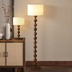 Stacked Wood Bead Column Floor Lamp, Near Black Finish, Cream Drum Shade, Living Room, Reading Corner & Bedroom