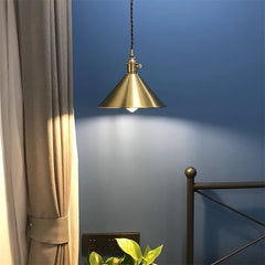 Brass Cone Pendant Light, Exposed Filament Bulb, 18cm Shade, Industrial Vintage Style, Dining Table & Home Office