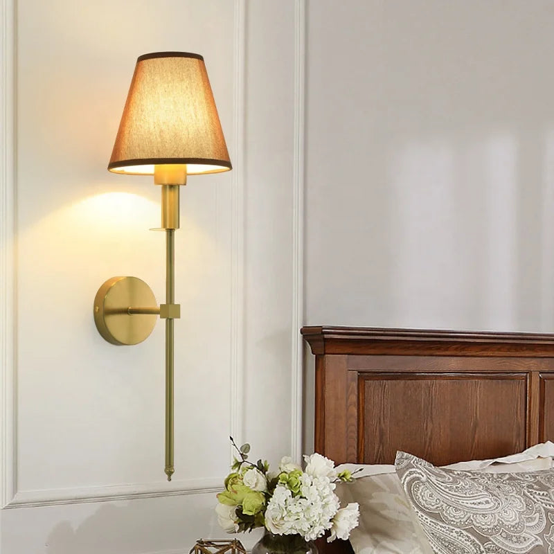 Textured Fabric Cone Wall Light, Black Arm And Round Backplate, Rust Shade, Traditional Silhouette, Bedside & Hallway