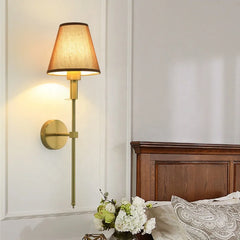 Textured Fabric Cone Wall Light, Black Arm And Round Backplate, Rust Shade, Traditional Silhouette, Bedside & Hallway