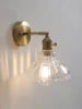 Fluted Clear Glass Bell Wall Light, Brass Arm and Round Backplate, Wide Flared Scalloped Shade, Bedside, Hallway & Living Room