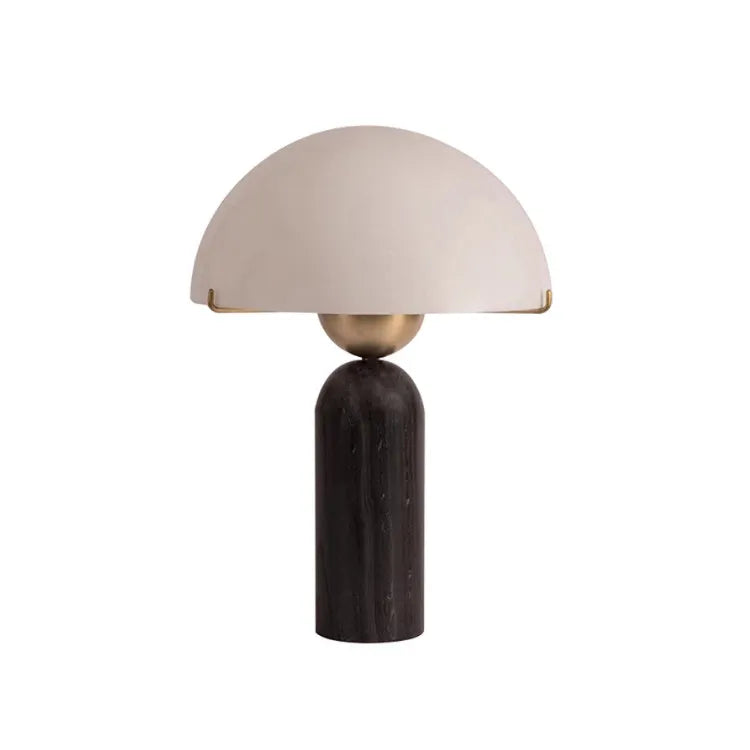 Matt Cream Dome Table Lamp, Brass Ring Collar on a Green Marble Base, Bedside, Console and Living Room Corner