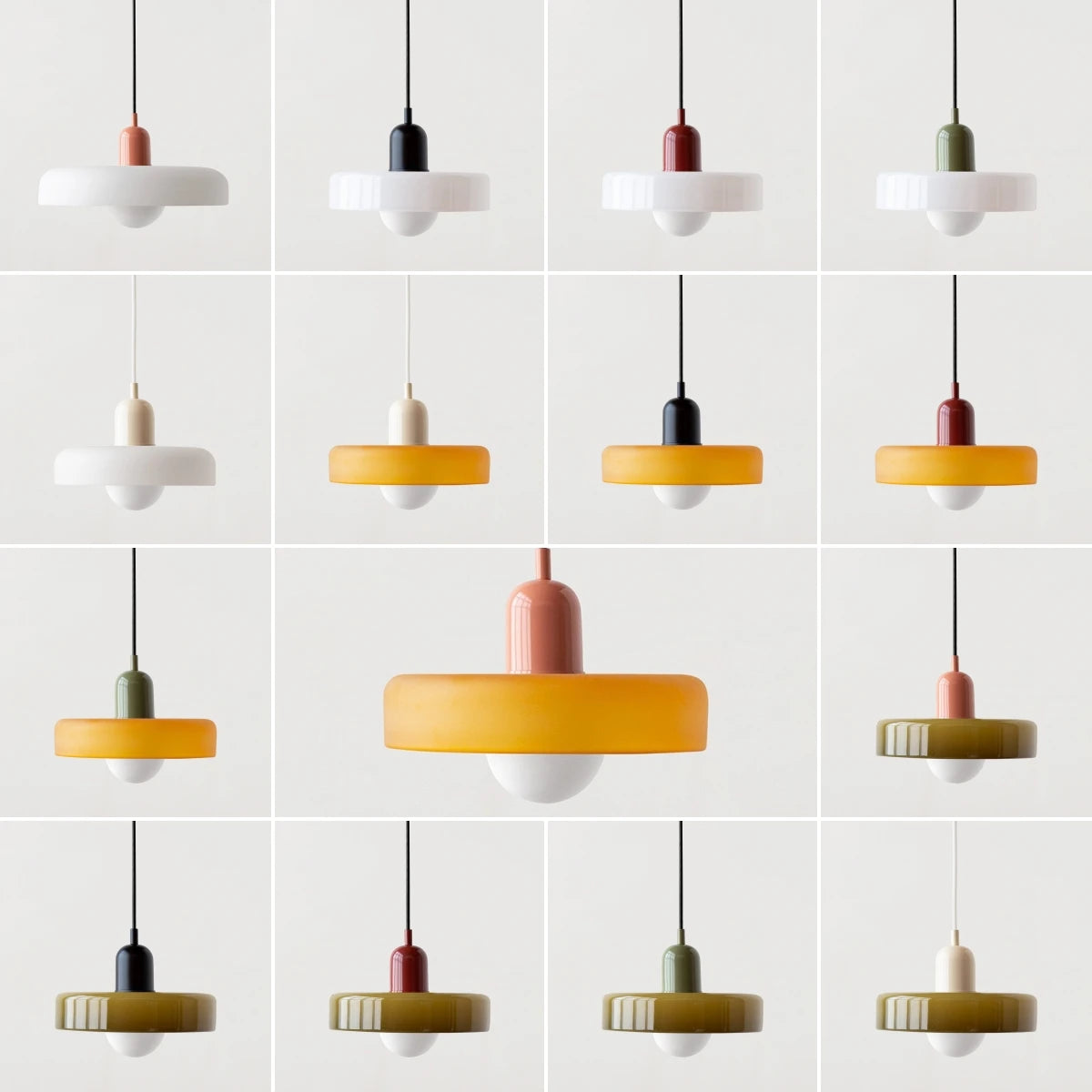 Glazed White Glass Disc Pendant Light, High Gloss Finish, Ribbed Rim Detail, 25cm, Exposed Bulb, Bedroom & Living Room