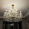 Clear Glass Candelabra Chandelier, 15 Lights, Gold Accents, 65cm Height, Layered Crystal Drops, Formal Dining Room & Stairwell