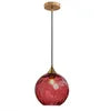 Fluted Glass Globe Pendant Light, Red Embossed Finish on a Brass Cap, Bulb Not Included, Dining Table & Living Room