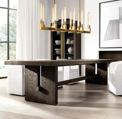 Fluted Glass Tube Linear Bar Chandelier, Bronze Finish, Modern Design, Tubes Set at Two Heights, Dining Room