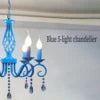 Faceted Crystal Branch Chandelier, Blue Finish, 5 Scrolled Candle Arms, 46 x 46 x 98cm, Dining Room & Living Room