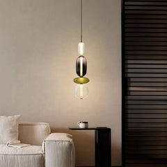 Tiered Glass Bead Pendant Light, Cream and Wine Red Finish, 3 Tier Stack, Large, Black Cord Suspension, Bedside & Dining Table