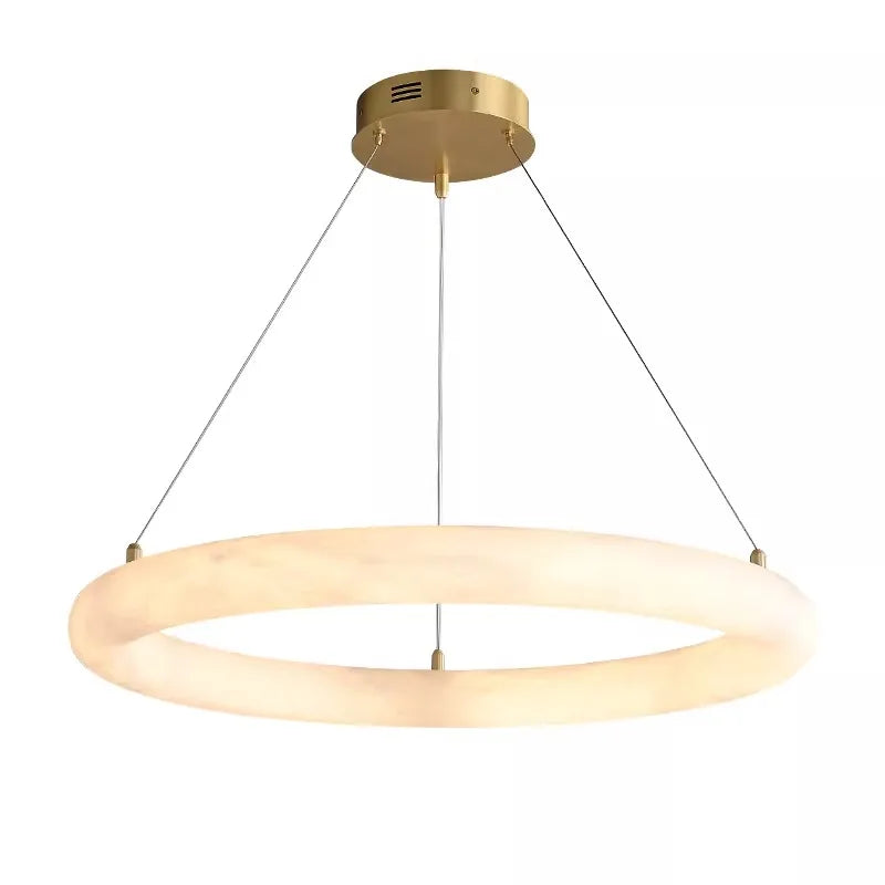 Textured Cream Plaster Ring Pendant Light, 600 Torus Form, Brass Wire Suspension, Contemporary Style, Dining Room & Stairwell