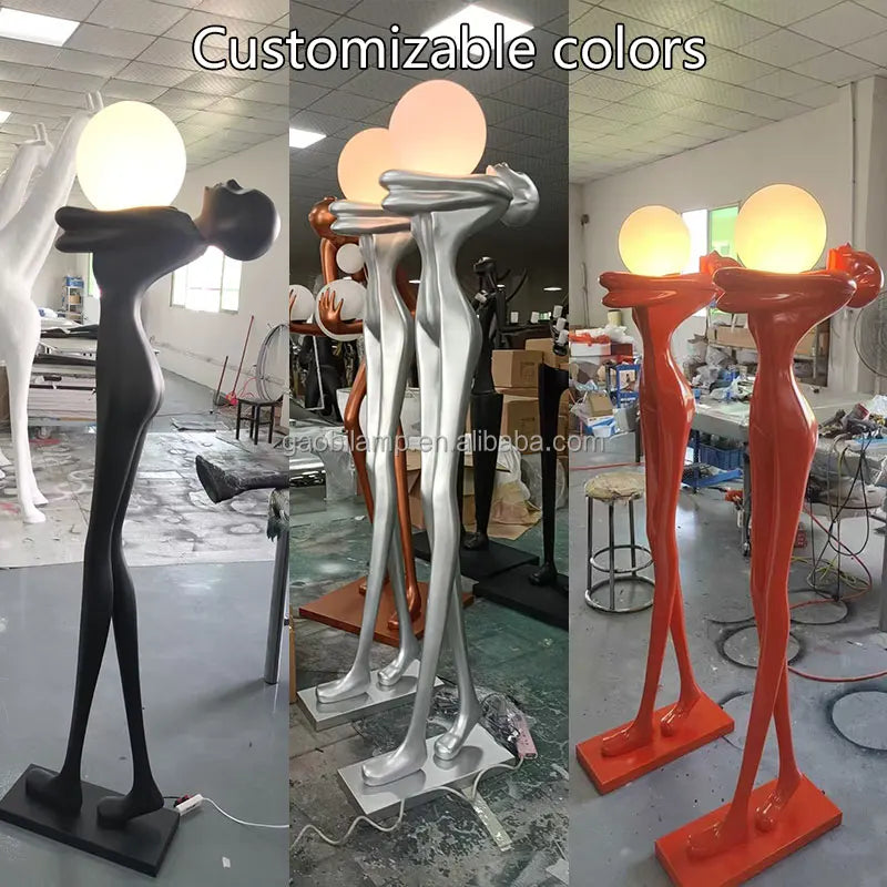 Matt Black Resin Figure Floor Lamp, 175cm, Frosted Sphere Light, Sculptural Standing Form, Living Room & Hallway Corner