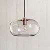 Clear Glass Ellipse Pendant Light, Rounded Drum on a Copper Cap, Bulb Not Included, Dining Table & Living Room