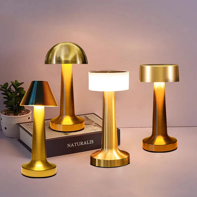 Cordless Rechargeable Metal Table Lamp, Silver Finish, Touch Control Cone Base Design, Bedside & Occasional Table