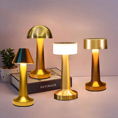 Cordless Rechargeable Metal Table Lamp, Silver Finish, Touch Control Cone Base Design, Bedside & Occasional Table
