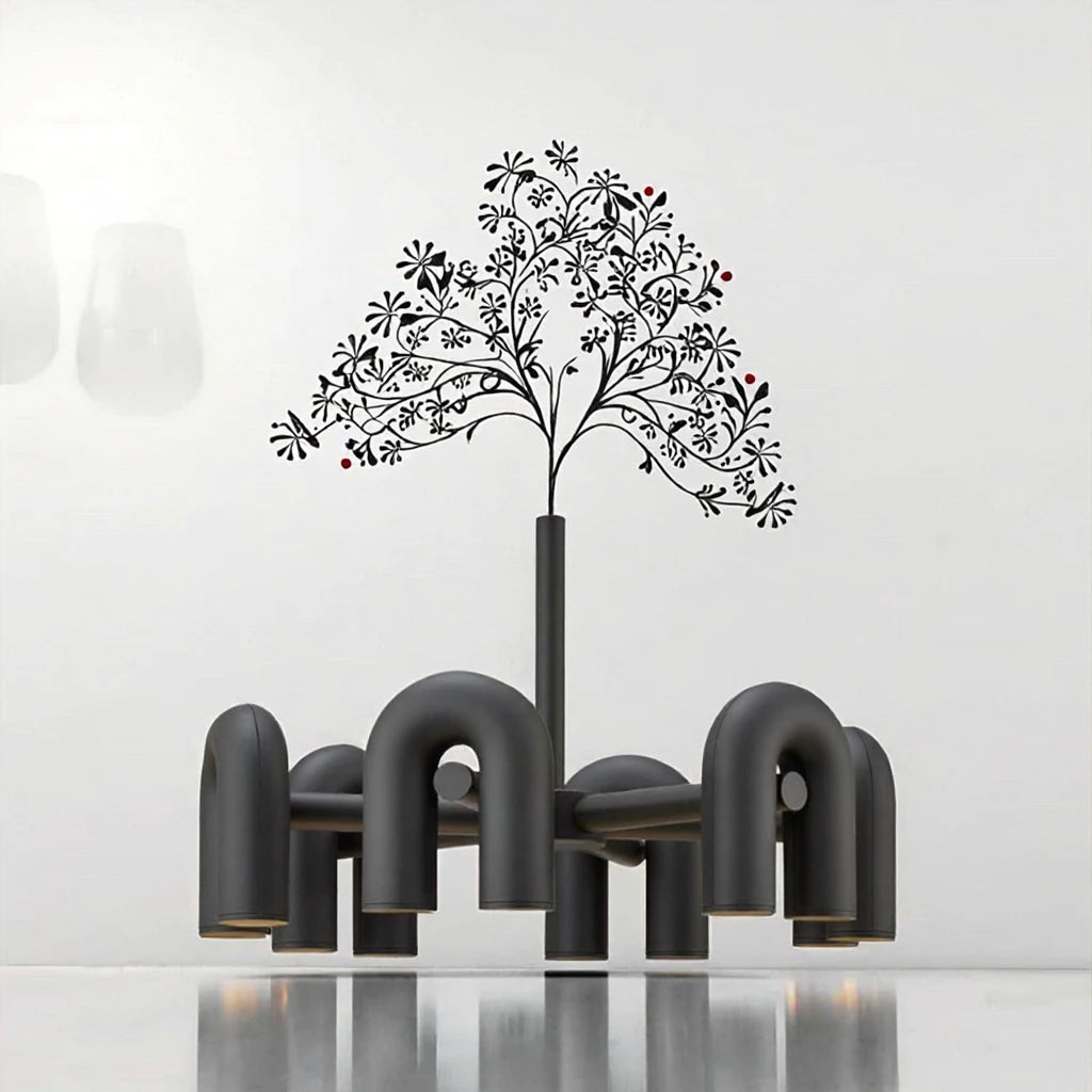 Matt Steel Arched Tube Chandelier, Matt Black Finish, 6 Radiating Arms, Integrated LED, Dining Room, Living Room & Home Office
