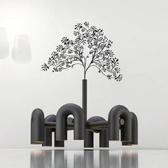 Matt Steel Arched Tube Chandelier, Matt Black Finish, 6 Radiating Arms, Integrated LED, Dining Room, Living Room & Home Office