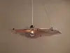 Textured Natural Wood Panel Pendant Light, 38in Live Edge Grain, Fine Cable Suspension, Dining Room & Living Room
