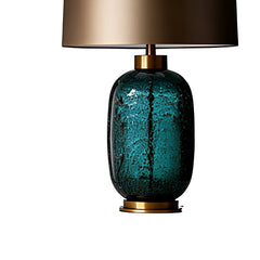 Textured Green Glass Teardrop Table Lamp, Bronze Satin Drum Shade, Brass Collar & Foot, H58*D33cm, Bedside & Living Room