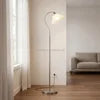 Brushed Nickel Gooseneck Floor Lamp, Cream Cone Shade, Curved Arm On A Round Base, Bedroom, Bedside & Reading Corner