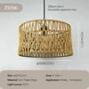 Tapered Rattan Drum Pendant Light, Brown Finish, Black Cable Suspension, Bulb Not Included, Kitchen Island and Dining Table