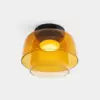 Tiered Amber Glass Semi Flush Ceiling Light, Double Dome Layer, Black Ceiling Canopy, D32 x H24cm, Hallway & Living Room