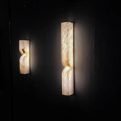 Natural Alabaster Panel Wall Light, Two Lobe Backlit Stone Form, Brass Edge Trim, H600, Hallway, Bedside & Living Room