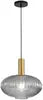 Ribbed Grey Glass Dome Pendant Light, 11.81'' Diameter, Brushed Brass Neck Fitting, Kitchen Island & Dining Table