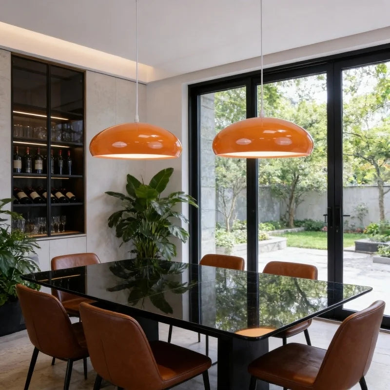 Glossy Ochre Metal Dome Pendant Light, Rounded Shade on a Slim Cable, Bulb Not Included, Bedside, Kitchen Island & Dining