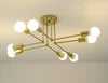 Sputnik Flush Ceiling Light, 6 Bulb Branching Arms in Brass, Bare Round Bulbs, Bedroom, Hallway and Living Room