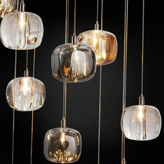 Smoked and Amber Glass Cluster Pendant Light, Small Cluster, Rounded Cushion Shades, Stairwell, Dining Room & Living Room