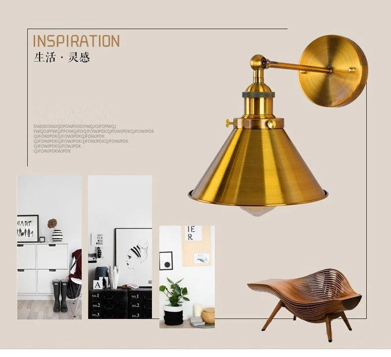 Antique Brass Cone Wall Light on a Swan Neck Arm, 20x20 Reach, Adjustable Knurled Knuckle Joint, Bedside and Reading Corner