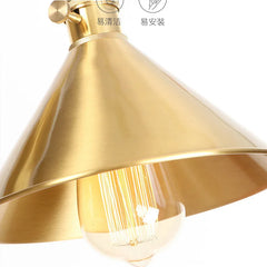 Brass Cone Pendant Light, Exposed Filament Bulb, 18cm Shade, Industrial Vintage Style, Dining Table & Home Office