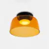 Tiered Amber Glass Semi Flush Ceiling Light, Single Dome Layer, Black Ceiling Canopy, D32 x H16cm, Hallway & Living Room
