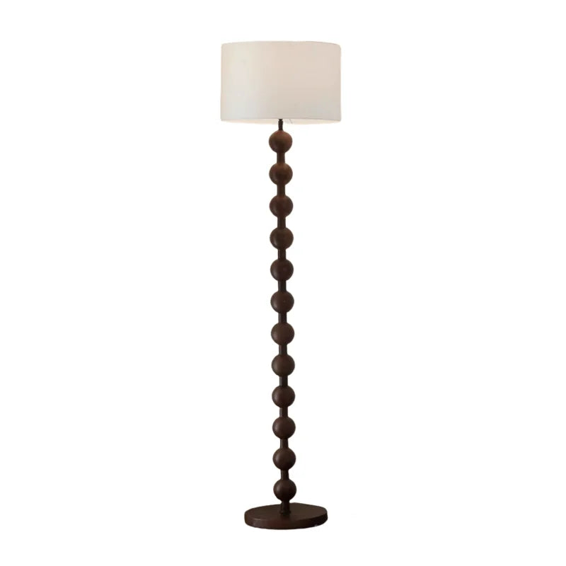 Stacked Wood Bead Column Floor Lamp, Near Black Finish, Cream Drum Shade, Living Room, Reading Corner & Bedroom