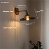 Fluted Glass Bowl Wall Light, Dark Grey Finish, Brushed Brass Gooseneck Arm, Pull Cord Switch, Bedroom, Hallway & Living Room