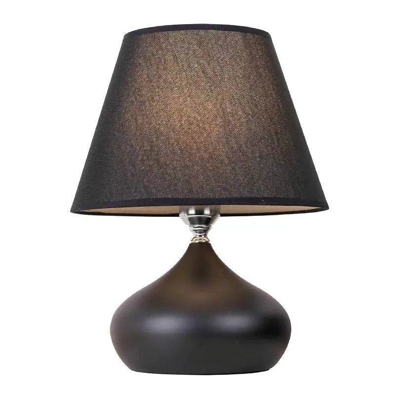 Teardrop Black Ceramic Table Lamp, Matt Rounded Base with a Charcoal Drum Shade, Bedside Table and Living Room